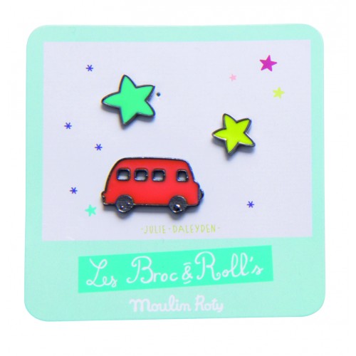 Set de 3 pines lacados autobús rojo Broc' & Rolls por Moulin Roty