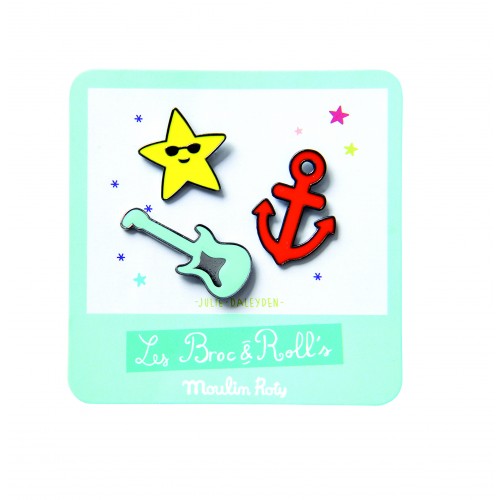 Set 3 pines lacados guitarra Broc' & Rolls, Moulin Roty