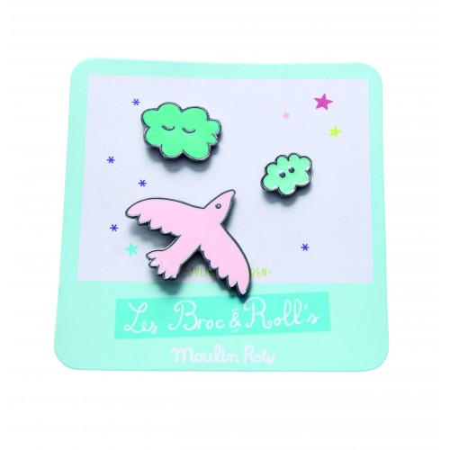 Set 3 pines lacados pájaro Broc' & Rolls, Moulin Roty