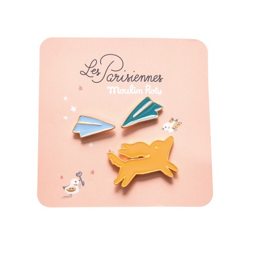 Set de 3 pines lacados perro Las Parisinas, Moulin Roty